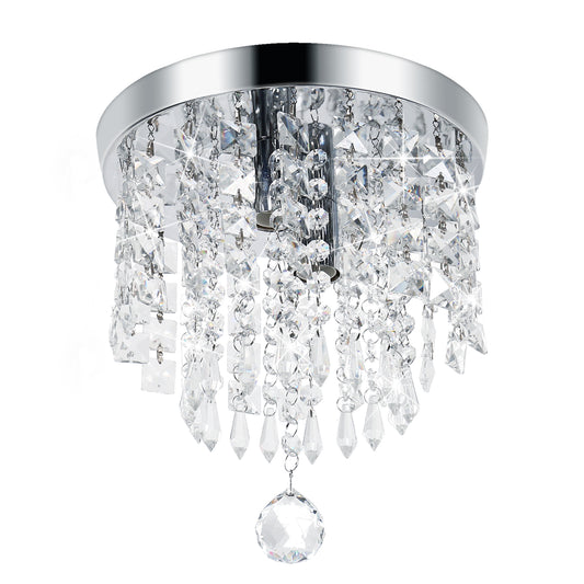 2 Lights Crystal Chandelier,Modern LED Ceiling Light Flush Mount Stainless Steel Fixture for Bedroom Dining Room Living Room