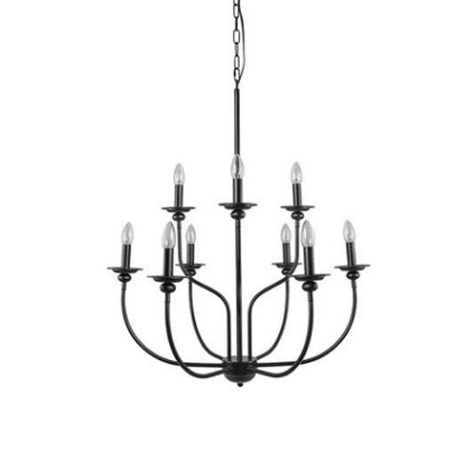 YANSUN Black Farmhouse Chandelier for Dining Room, 9 Light 2-Tier Rustic Classic Candle Ceiling Hanging Light Fixture, Modern French Country Pendant Lighting for Kitchen Island, Living Room
