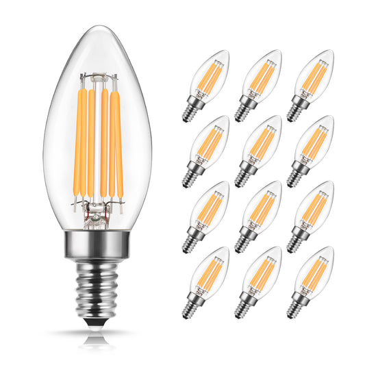 YANSUN E12 Base C35/B11 Candelabra LED Bulbs, 4.5W=40W, Warm White 2700K, 450LM, Dimmable Decorative LED Filament Bulbs for Cafe, Dining Room, UL Listed,12 Pack