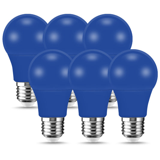 YANSUN Blue LED Light Bulbs, A19, 9W, 60W Equivalent, Medium E26 Base, for Party, Celebrations, Activities, 6 Pack