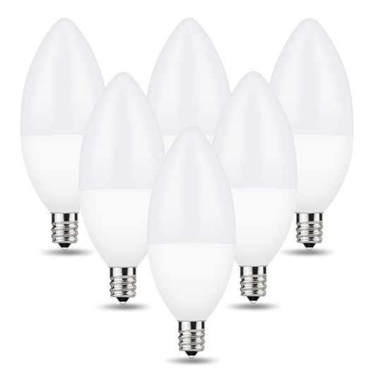 YANSUN LED Dimmable Candelabra Light Bulbs, 60W Equivalent(6W), 5000K Daylight White, E12 Base, Ideal for Chandeliers, Ceiling Fan Lights, Sconces, Pack of 6