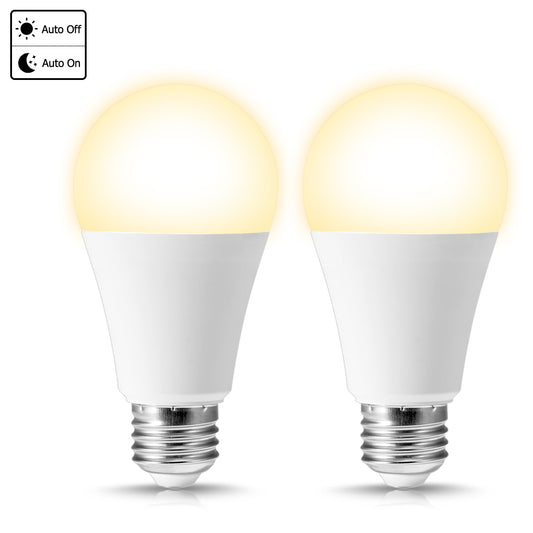 YANSUN A19 LED Dusk to Dawn Light Bulbs, 12W (100W Equivalent), 1000LM Soft White 3000K E26 Base Auto On/Off Indoor Outdoor Light for Garage Porch Hallway, 2 Pack